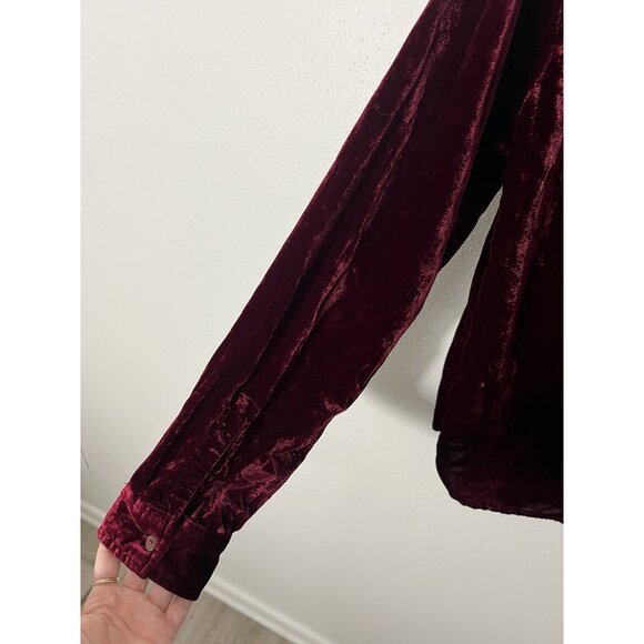 Maeve By Anthropologie Wine Red Button Down Velvet Shirt Size 6 - Picture 10 of 15